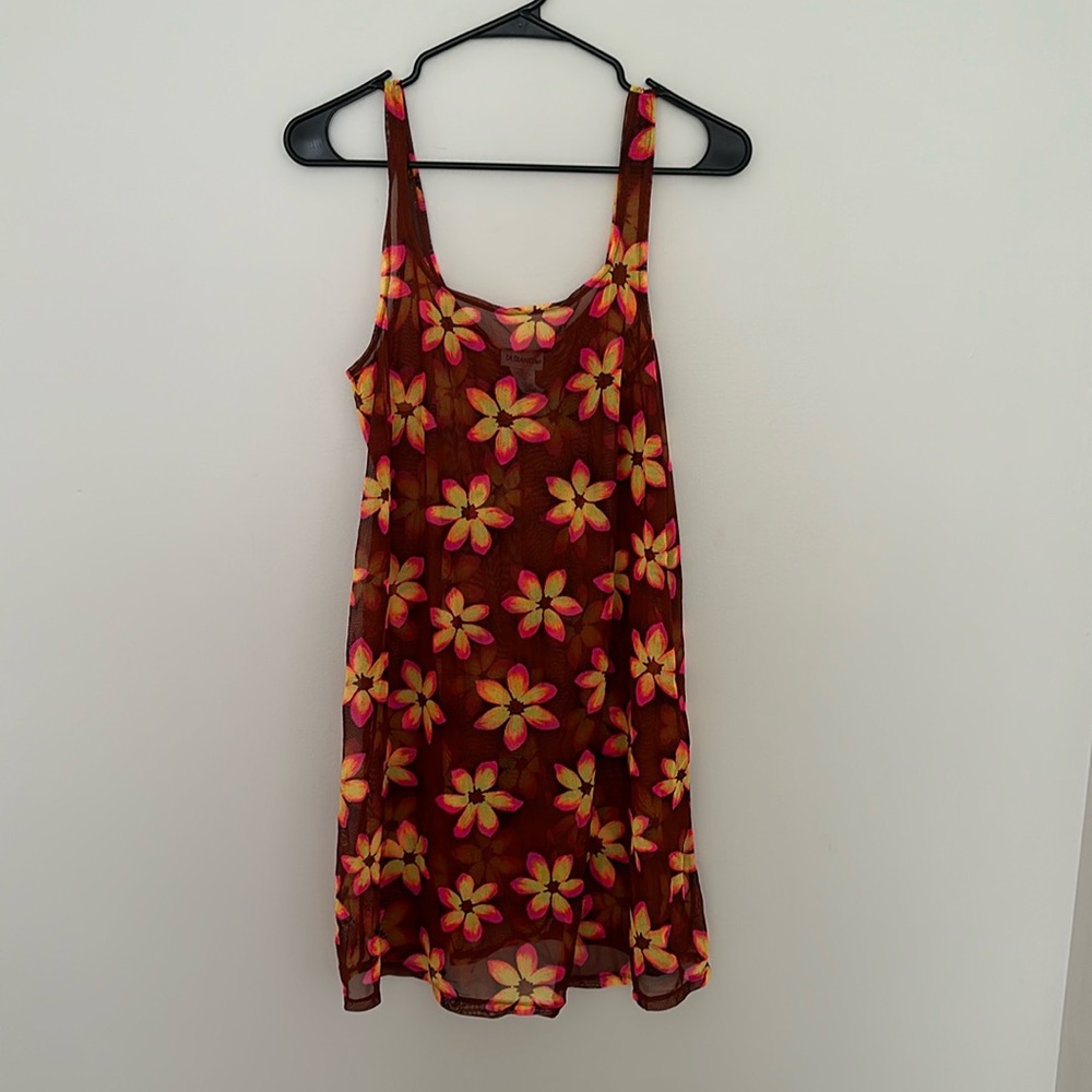 Tropical mesh vacation beach cover up dress